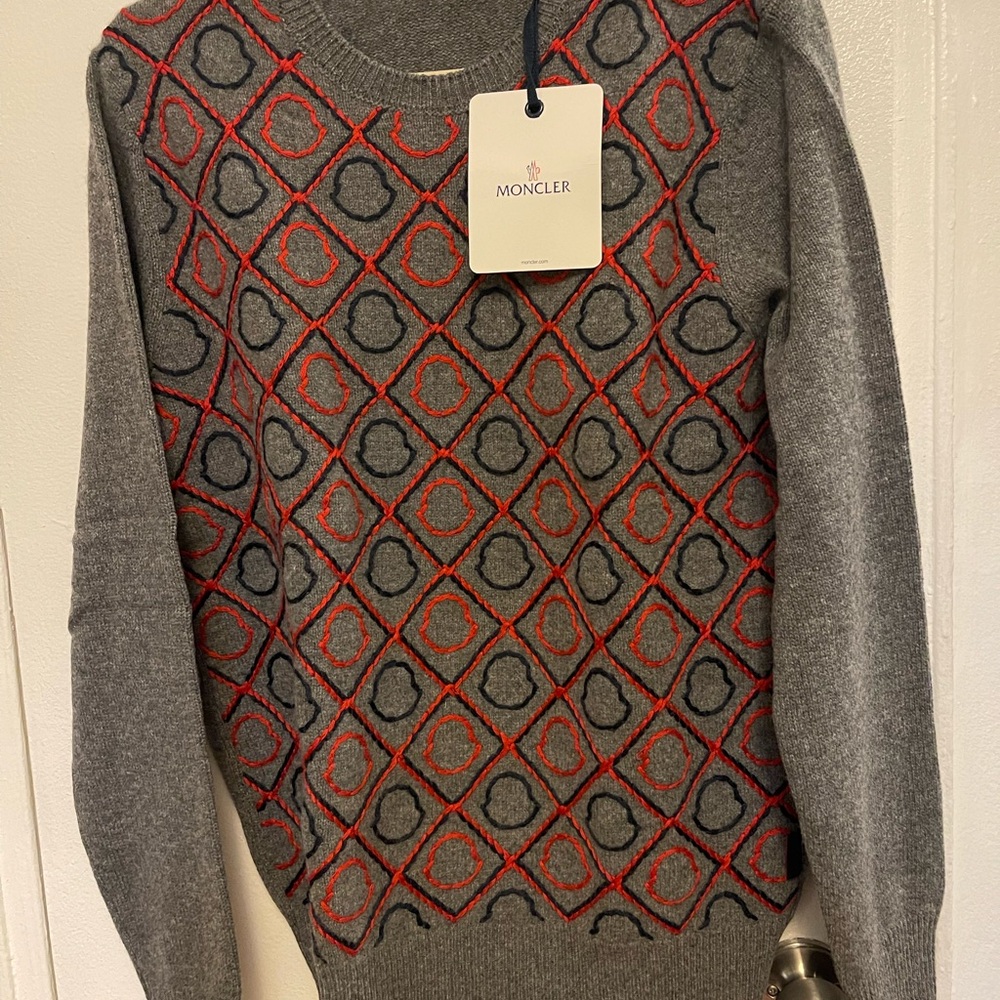 Moncler Gray and Red Crewneck Sweater